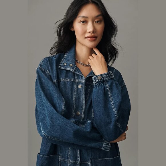 NEW Pilcro Sizes M, L Women's Utility Denim Long Chore Jacket - Denim Dark - Picture 6 of 6